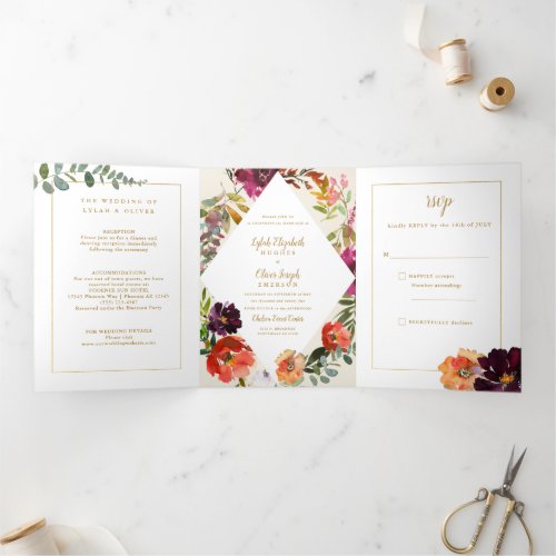 Wild Autumn Bouquet  Wedding Tri_Fold Invitation