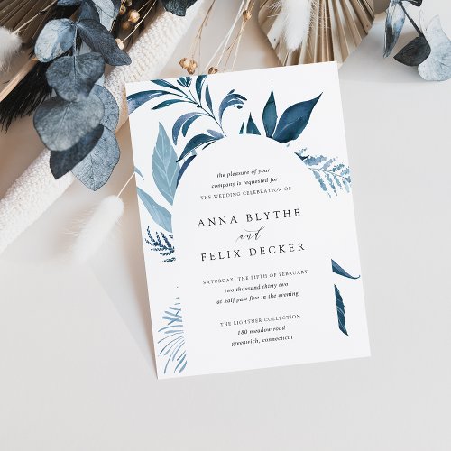 Wild Azure Blue Botanical Arch Wedding Invitation