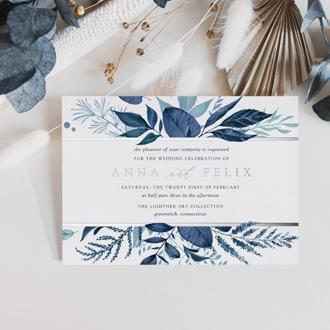 Wild Azure | Blue Botanical Wedding Foil Invitation (Creator Uploaded)