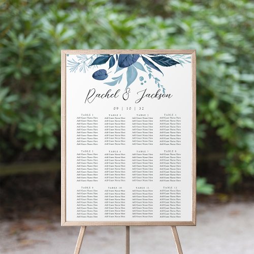 Wild Azure Blue Botanical Wedding Seating Chart