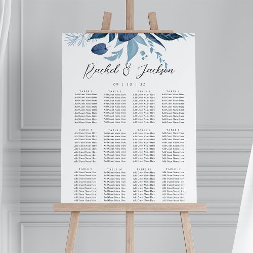 Wild Azure Blue Botanical Wedding Seating Chart Foam Board