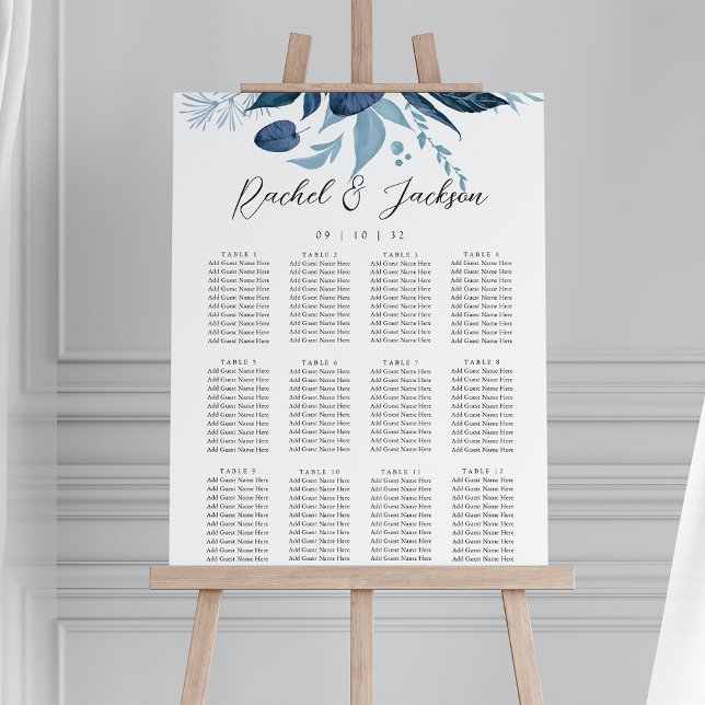 Wild Azure Blue Botanical Wedding Seating Chart Foam Board (Creator Uploaded)