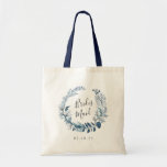 Wild Azure Bridesmaid Tote Bag<br><div class="desc">A sweet and elegant gift for your bridal party,  tote features a blue and white watercolor botanical wreath with "bridesmaid" inscribed inside in hand lettered script. Personalize with your wedding date or the recipient's name beneath.</div>