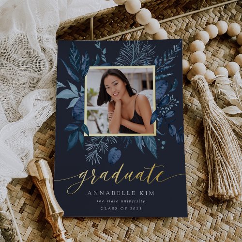 Wild Azure Foil Photo Graduation Announcement