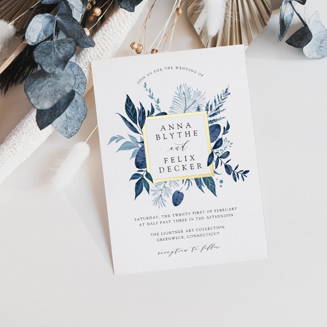 Wild Azure Frame Wedding Foil Invitation (Creator Uploaded)