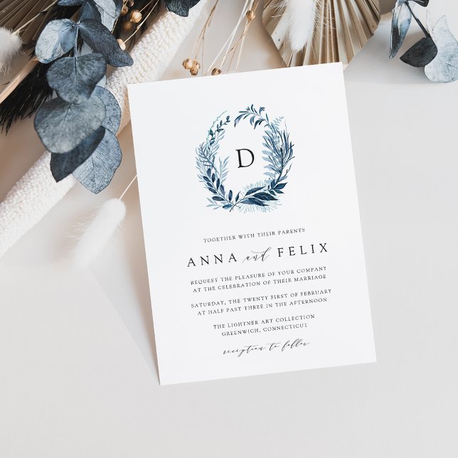 Wild Azure Monogram Wedding Invitation (Creator Uploaded)