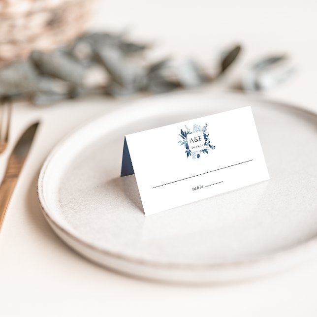 Wild Azure Monogram Wedding Place Card (Creator Uploaded)