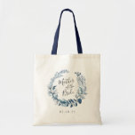Wild Azure Mother of the Bride Tote Bag<br><div class="desc">A sweet and elegant gift for the mother of the bride,  tote features a blue and white watercolor botanical wreath with "mother of the bride" inscribed inside in hand lettered script. Personalize with your wedding date or the recipient's name beneath.</div>