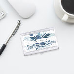 Wild Azure | Personalized Business Card Case<br><div class="desc">Elegant botanical business card holder features your name and/or business name framed by a border of lush watercolor leaves in shades of blue,  on a crisp white background. Matching business cards and accessories also available in our Wild Azure collection.</div>
