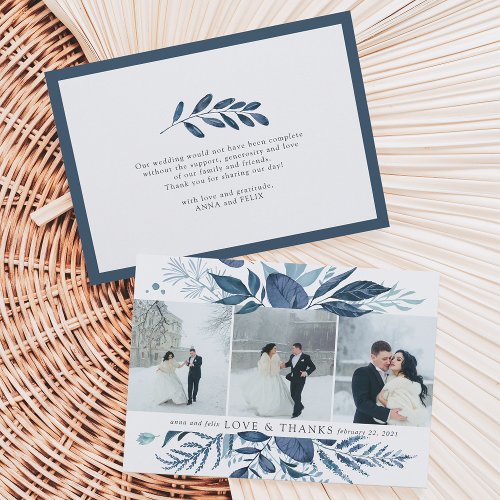 Wild Azure  Wedding Photo Flat Thank You Card