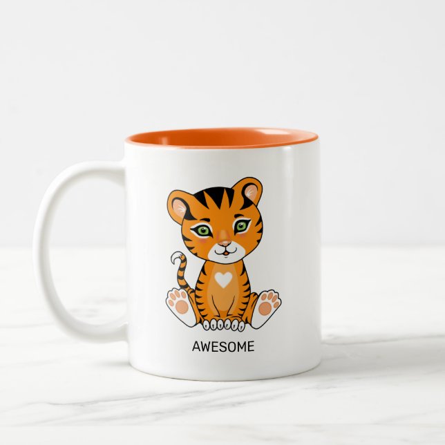 Wild Baby Tiger Animal Cartoon Two-Tone Coffee Mug (Left)