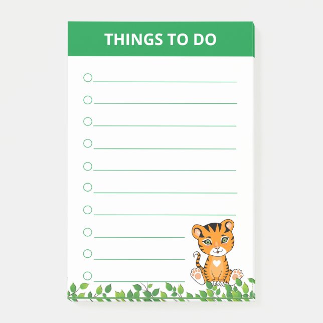 Wild Baby Tiger & Plant Leaves Things To Do Post-it Notes (Front)