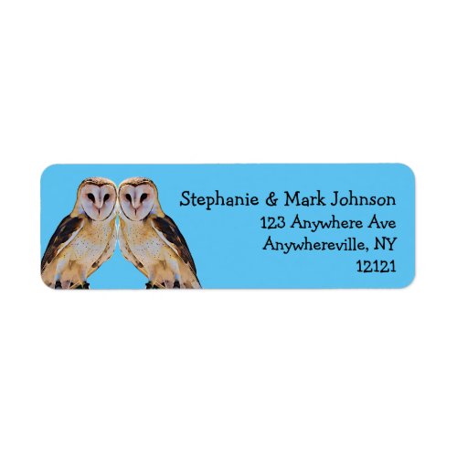 Wild Barn Owl Bird Artwork Name Personalized Blue Label