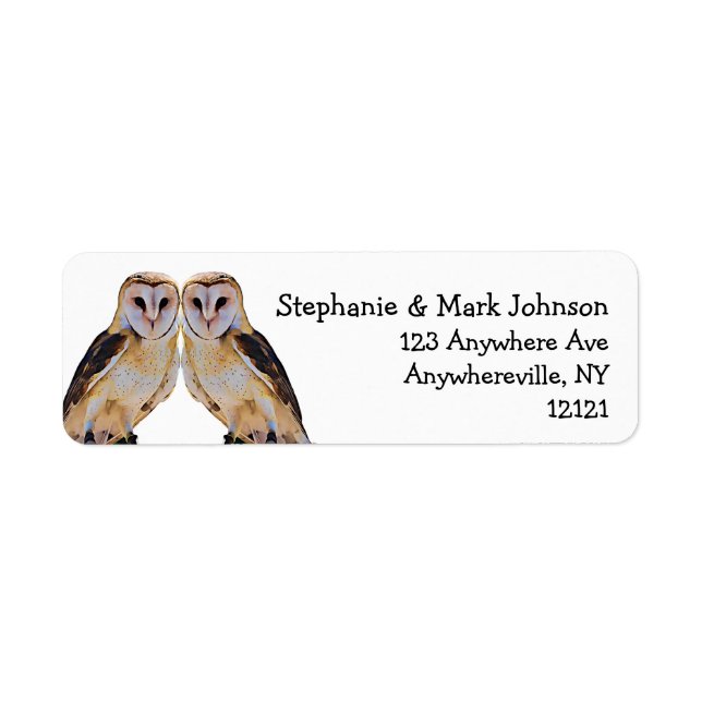 Wild Barn Owl Bird Artwork Name Personalized White Label (Front)