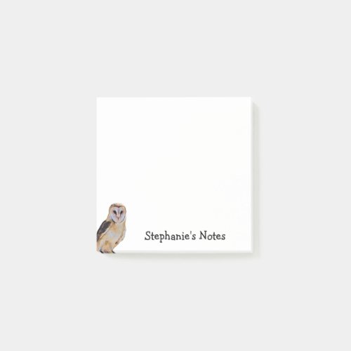 Wild Barn Owl Bird Artwork Name Personalized White Post_it Notes