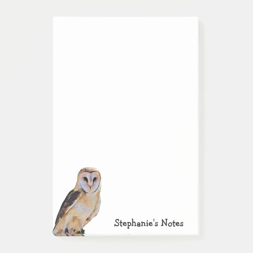 Wild Barn Owl Bird Artwork Name Personalized White Post_it Notes