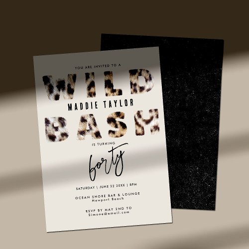 Wild Bash Leopard Fur Letters 40th Birthday Party Invitation