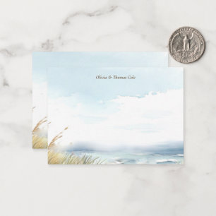 Wild Beach Fence Ocean Grass Art Wedding Couple Note Card