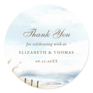 Wild Beach Fence Ocean Grass Art Wedding Favor Classic Round Sticker