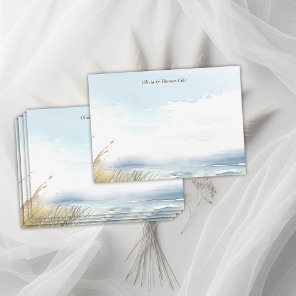 Wild Beach Fence Ocean Grass Stripe Wedding Couple Note Card