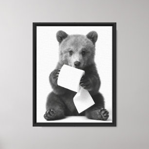 Wild Bear Art Holding Toilet Paper Funny Minimal Canvas Print
