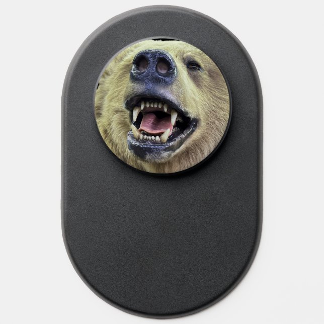 Wild bear face smiling teeth happy scary PopSocket (Popsocket)