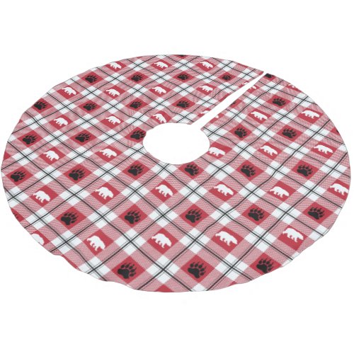 Wild Bear Paws Black Red  White Flannel Pattern Brushed Polyester Tree Skirt