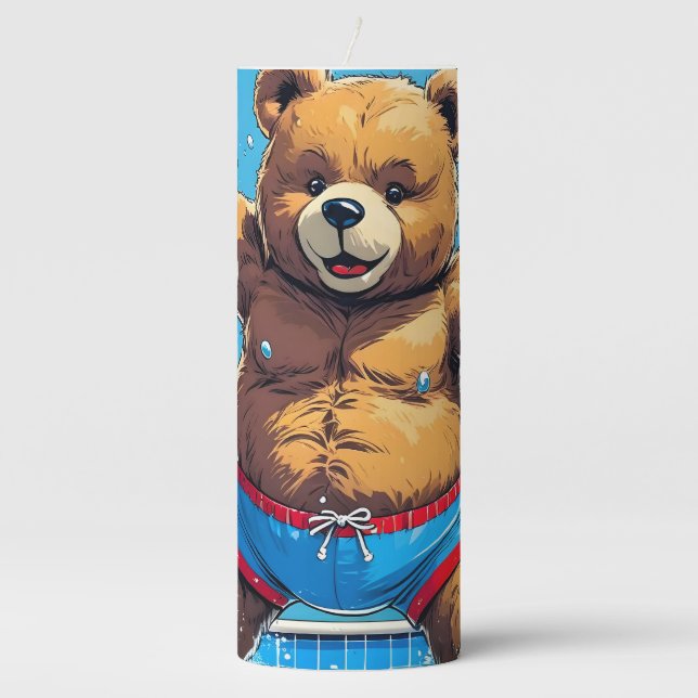 Wild Bear Summer Vintage Pool  Pillar Candle (Front)