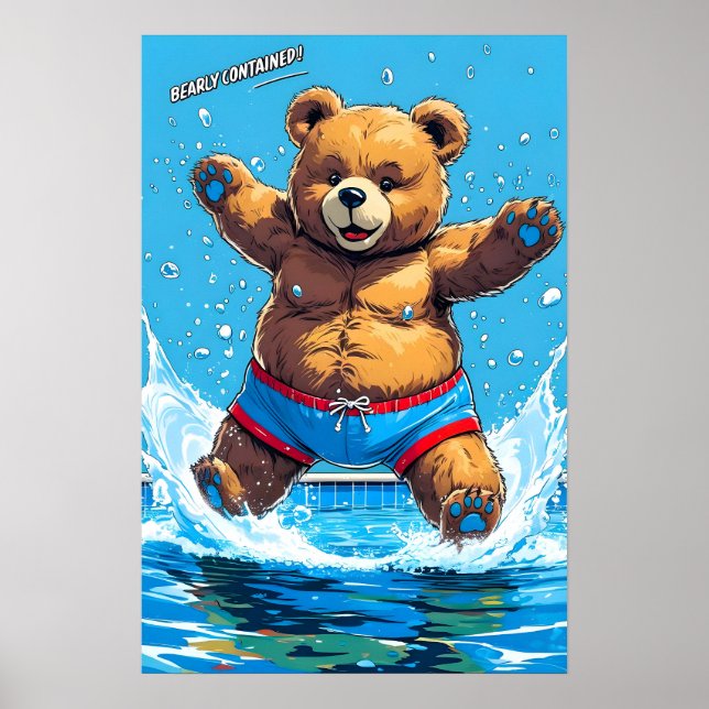 Wild Bear Summer Vintage Pool  Poster (Front)