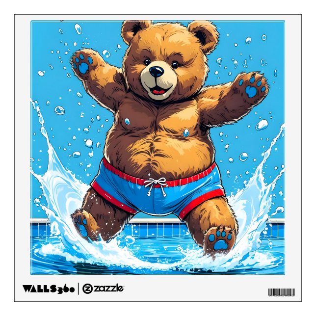 Wild Bear Summer Vintage Pool  Wall Decal (Front)