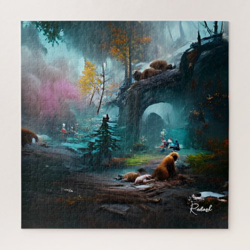 Wild Bears in Lush Forest Landscape Jigsaw Puzzle