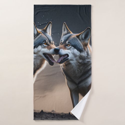 Wild Beautiful Wolves Fighting Bath Towel