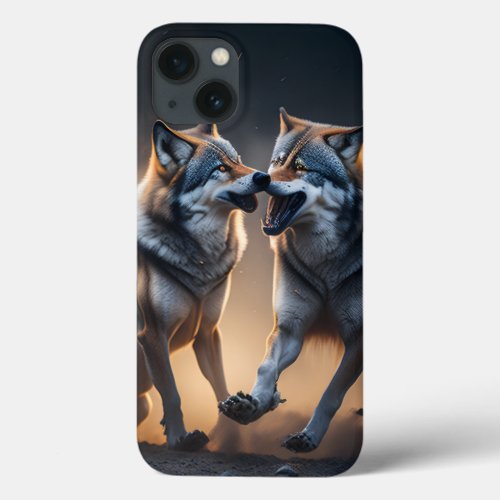 Wild Beautiful Wolves Fighting iPhone 13 Case