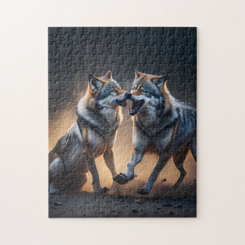 Wild Beautiful Wolves Fighting Jigsaw Puzzle