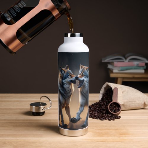 Wild Beautiful Wolves Fighting Water Bottle