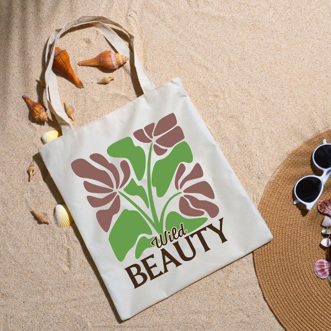 Wild Beauty Brown Floral Boho Elegant Grocery Tote Bag (Creator Uploaded)