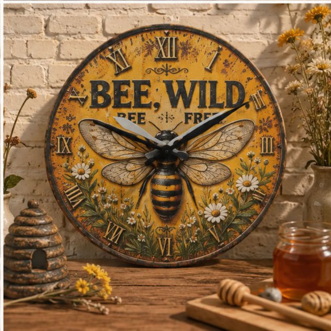 Wild Bee Rustic Farmhouse Large Clock (Creator Uploaded)