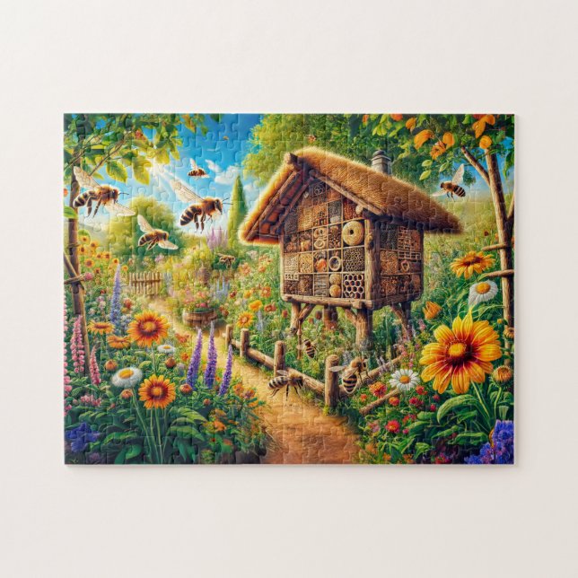 Wild Bees at the Insect Hotel Jigsaw Puzzle (Horizontal)