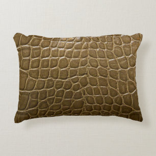 wild beige brown alligator crocodile leather accent pillow
