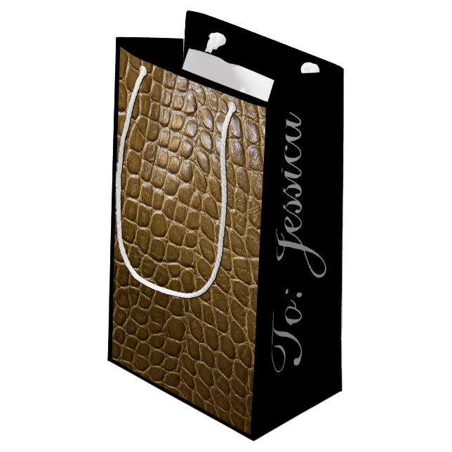 wild beige brown alligator crocodile  leather small gift bag (Back Angled)