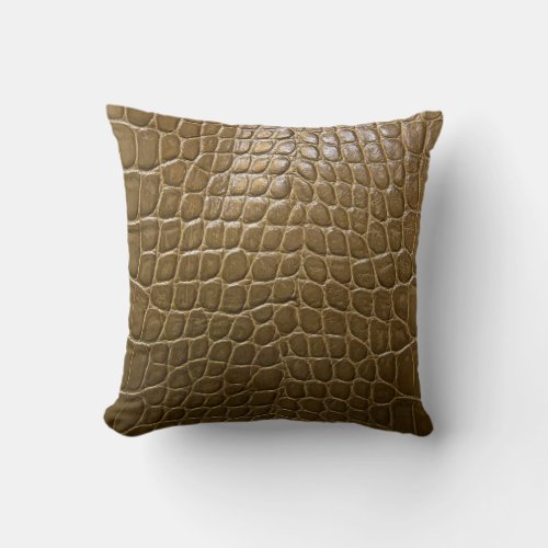wild beige brown alligator crocodile  leather throw pillow