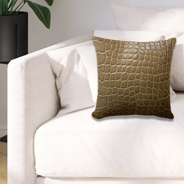 wild beige brown alligator crocodile  leather throw pillow (wild beige brown alligator crocodile leather throw pillow)