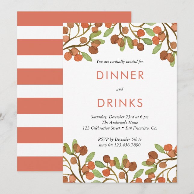 Wild Berries Dinner and Drinks Holiday Party Invitation (Front/Back)