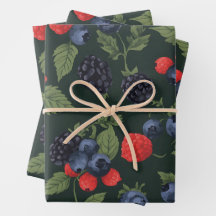 Wild Berries Pattern Wrapping Paper | Blackberry, 