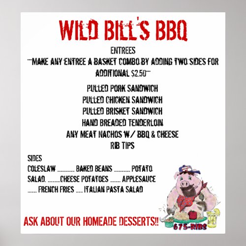 WILD BILLS BBQ MENU POSTER