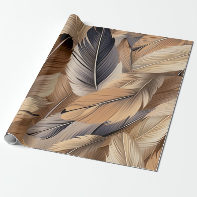 Wild Bird Feather Pattern Wrapping Paper (Unrolled)
