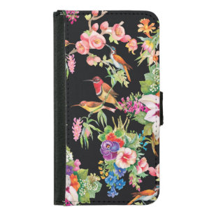 Wild Birds Flowers: Black Vintage Samsung Galaxy S5 Wallet Case
