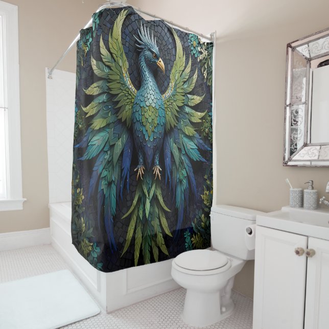 Wild Birds Parrots Portraits-green & blue Shower Curtain (In Situ)