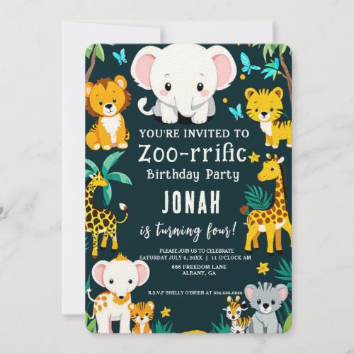 Wild Birthday Bash Party Animal Kids Birthday Invitation