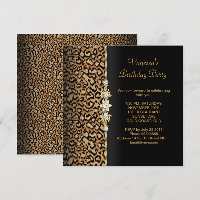 Wild Birthday Party Gold Black Animal Invitation (Front/Back)